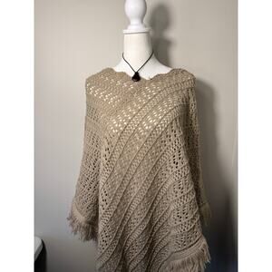 Vintage Y2K Boho Knit Woven Poncho Top One Size